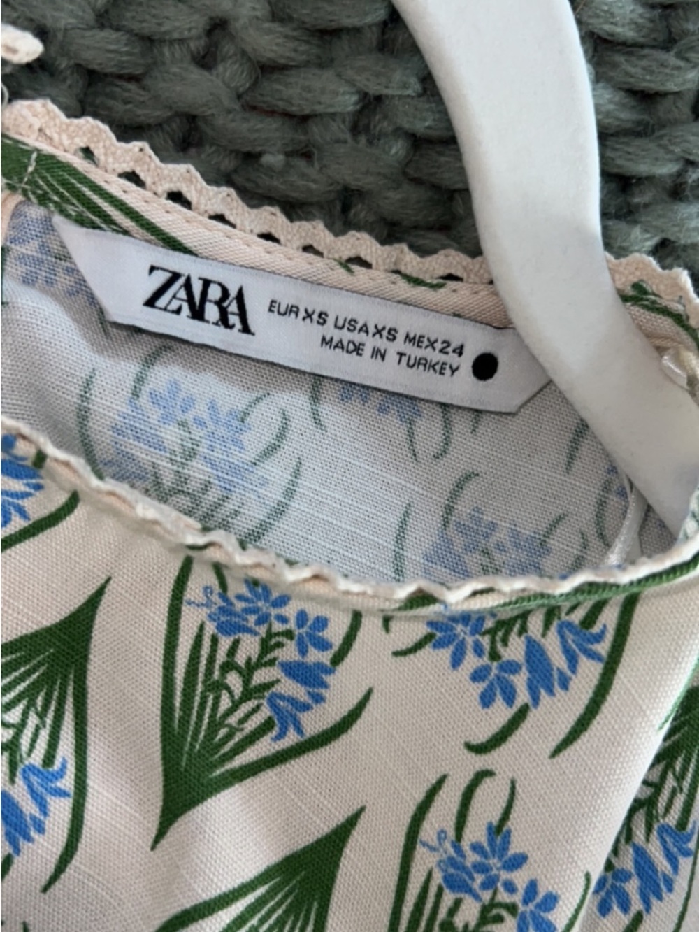Zara Cream Top with Blue Floral & Green Leaf Print